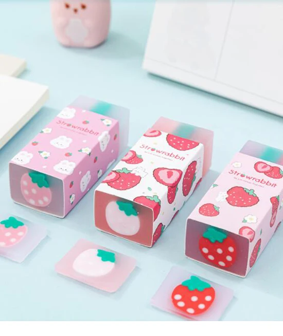 1PC Fashion Strawberry Eraser New Stationery Kawaii  Erasers Strip Rubber Kids Gifts（ss-904）