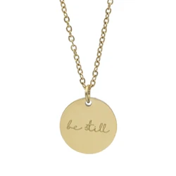 PSALM 46:10 BE STILL Religious Inspiration Positive Charm Stainless Steel Gold Plated Minimalist Necklace Christian Jewelry Gift