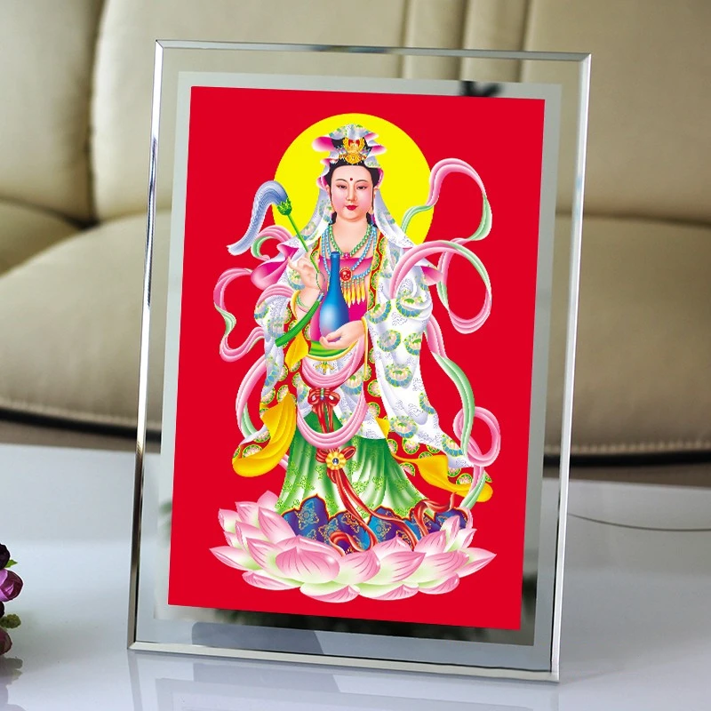 

Guanyin Bodhisattva Portrait, Guanyin Buddha Painting, Photo Paper, Double-Sided Plastic Packaging, dusting Guanyin Pictures on