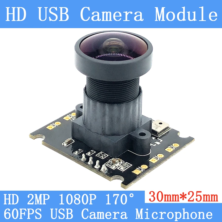 

Surveillance 2MP Wide-Angle 170° 1080P Full HD MJPEG 60fps High Speed USB Camera Module Android Linux UVC Webcam Microphone