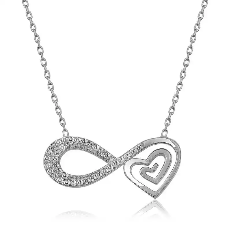 Silver Heart Infinity Necklace 925 Sterling Women Fine Jewelry Wedding Party Birthday Gift - Box - Pendant - Chain Choker