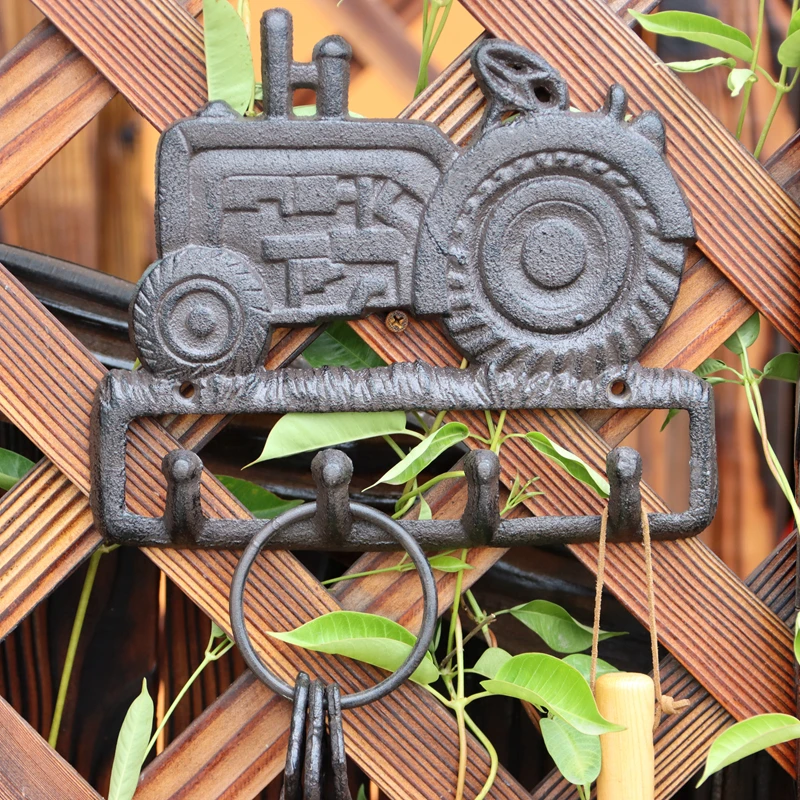 Retro Brown Tractor Cast Iron Wall Hook With Four Hangers European Farm House Accents Handmade Home Garden Decor Metal Rack