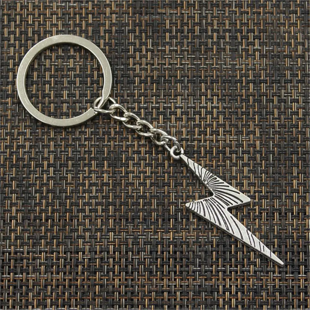 New Fashion Men 30mm Keychain DIY Metal Holder Chain Vintage Fulmination Lightning 50x14mm Silver Color Pendant Gift