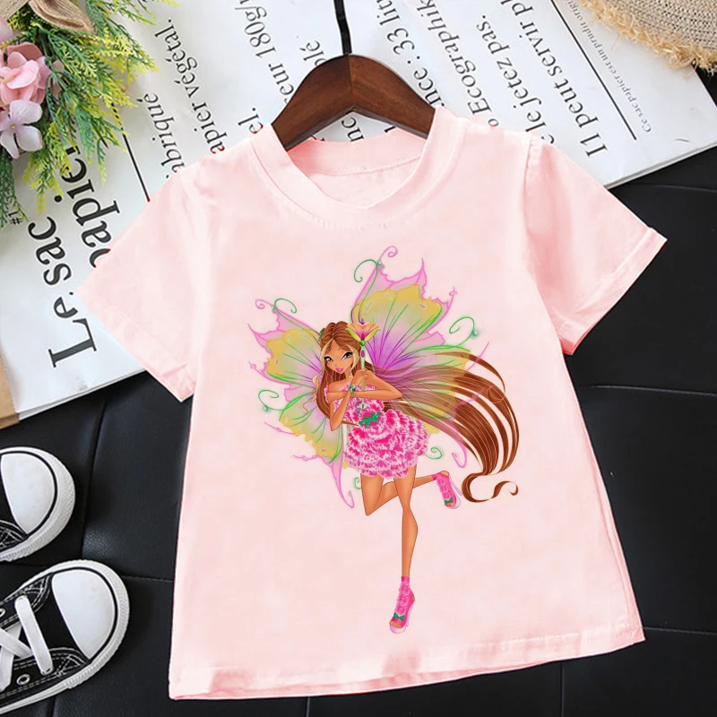 2021 Summer Fashion Unisex The Winx ClubT-shirt Children Boys Short Sleeves White Tees Baby Kids New Tops For Girls Clothes 24-9