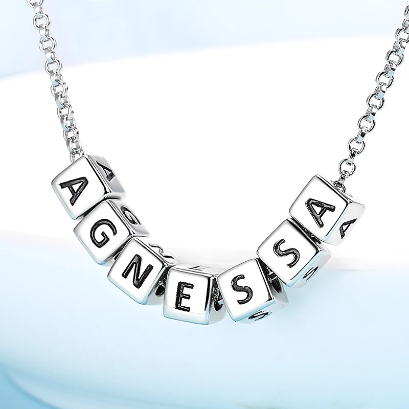 Personalized 925 Sterling Silver Custom Letter Name Charm Bead Couple Bracelet European Chain Fine Jewelry