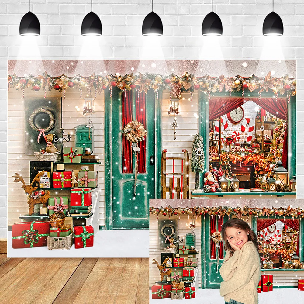

Winter Christmas Backdrop Xmas Snow Storefront Cottage Decorations Background Baby Kids Christmas Portrait Photoshoot Props
