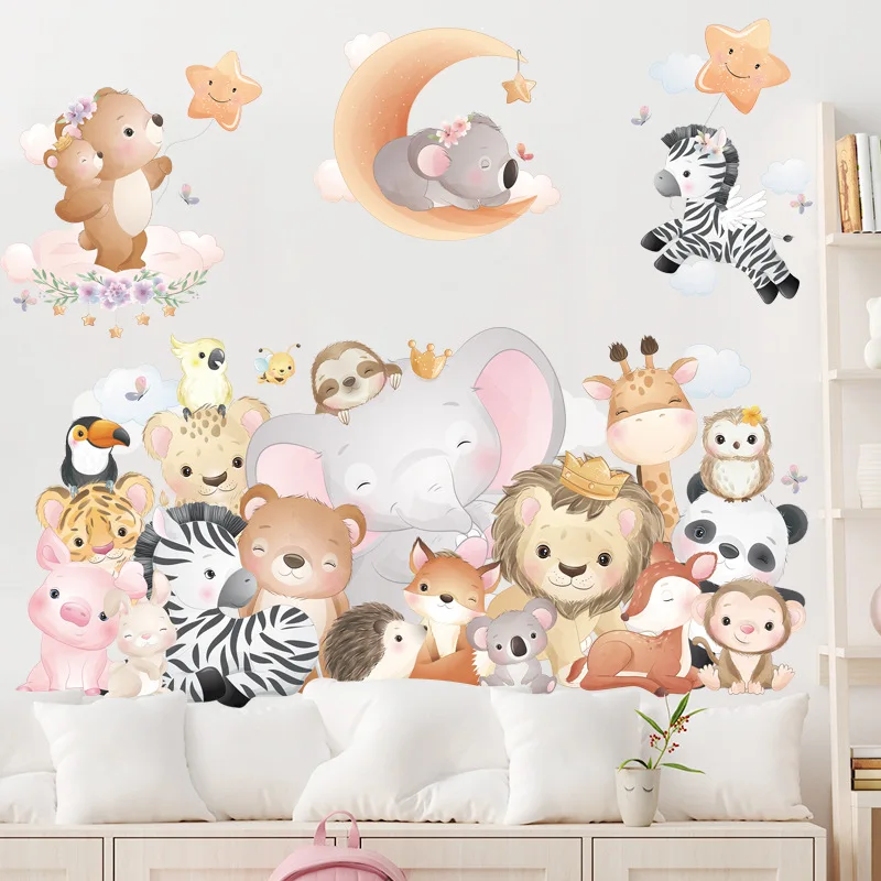 BIG Lion Elephant Zebra Good Night Wall Sticker for Kid's Room Kindergarten Sleep Classroom Nursery Wall Decoration Paste