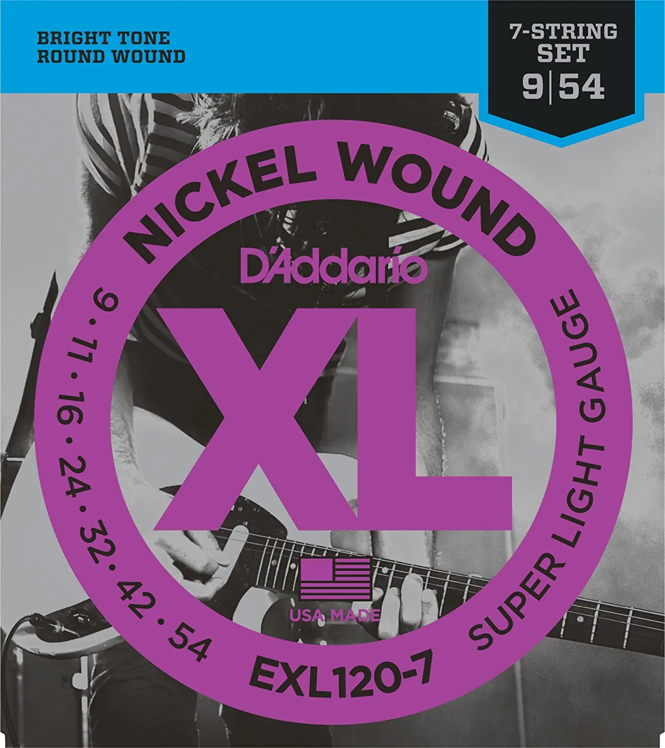 D\'Addario EXL120-7 Nickel Wound 7-String Electric Guitar Strings, Super Light, 9-54