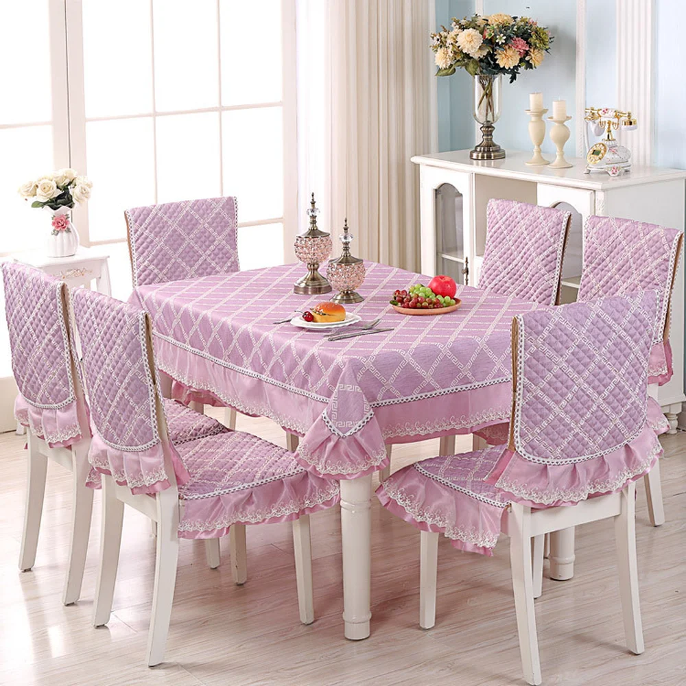 HOT! Modern Simplicity Lace Table Cloth Rectangular 6PCS Chair Cover and 1PCS Tablecloth 130X180 CM Table Decor Kit Bundle Sale