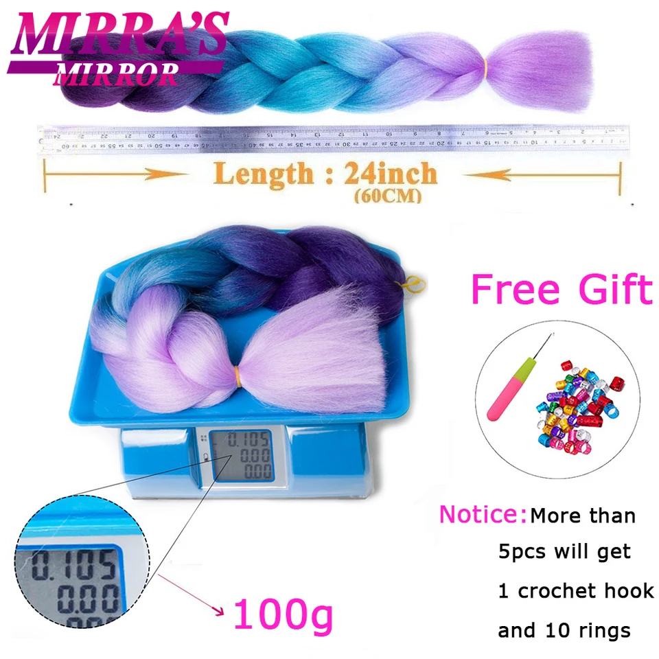Trenzado para Niñas, Pre-Estirado, Ombre, Jumbo, Sintético, Rojo, Rosa, Azul, Gris, 24 Pulgadas, para Mujeres 2