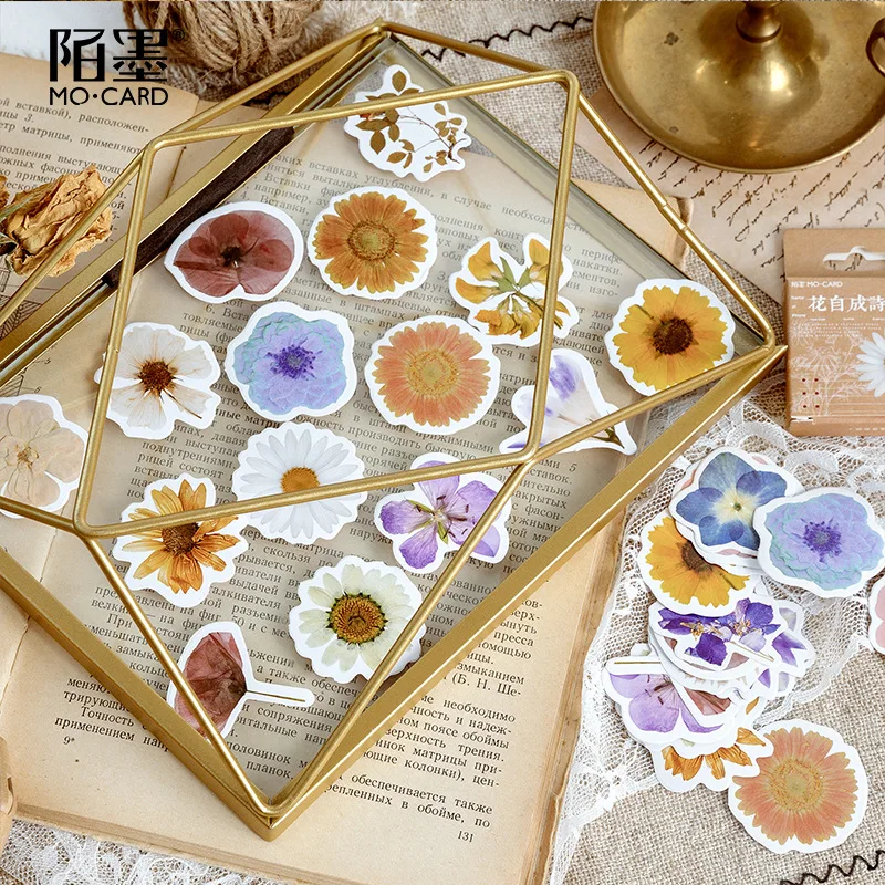 Mohamm 46PCS Boxed Stickers Flower Self Creation Creative Decorative Sticker Flakes Scrapbooking Girl School Supplies Stationery