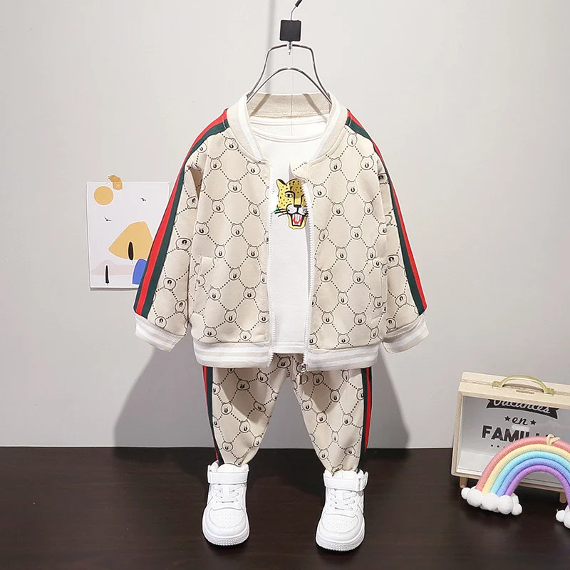 Boys Clothes Sets Spring Autumn Children Fashion Cotton Coats T-Shirts Pants 3pcs Tracksuits For Baby Kids Sports Suits Outfits