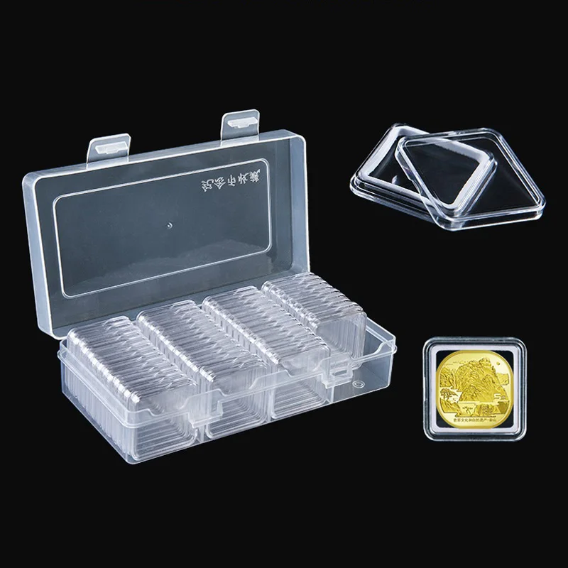 20Set/Lot 56Pcs Square Capsules (30mm) with 56Foam Gasket and 1 Plastic Storage Box for Coin Collection for 20 25 27 30mm coins