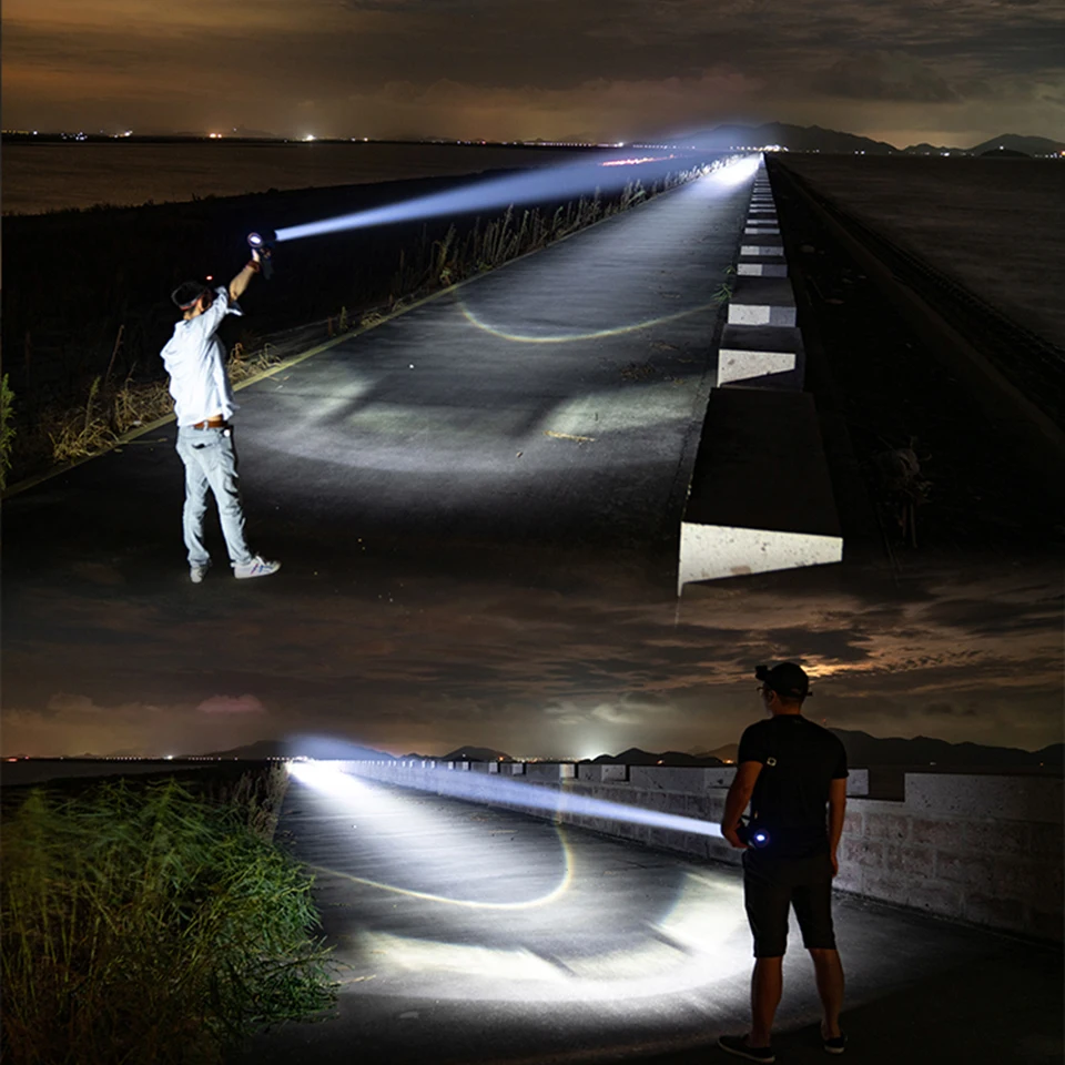 XHP90.2 9 Core Super Bright Led Rechargeable Zoom Double Head Searchlight Handheld Flashlight Work Light Spotlight Floodling 60W