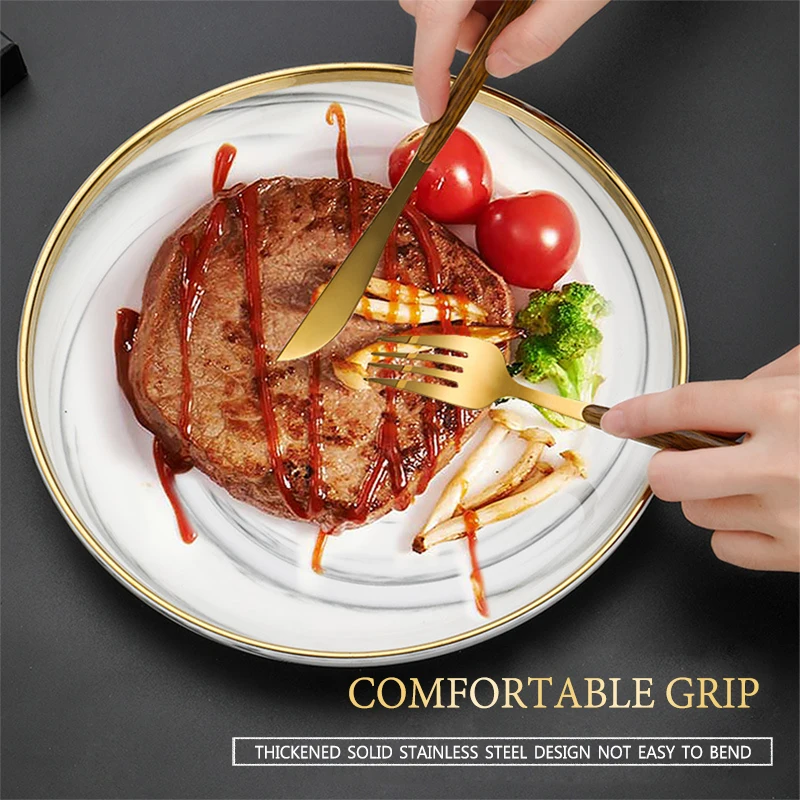 Eco Friendly Steak Knife Tableware Set Stainless Steel Wooden Handle Tableware Knife Fork Spoon Cutlery Home Banquet Tableware image 3