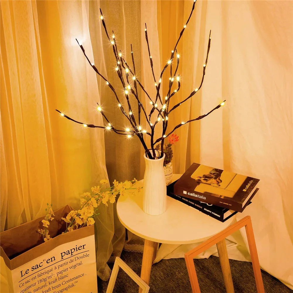 20 Leds Christmas Home Decorations LED Willow Branch Lights Maple Leaf Branch Lamp Tall Vase Filler New Year Christmas Decor