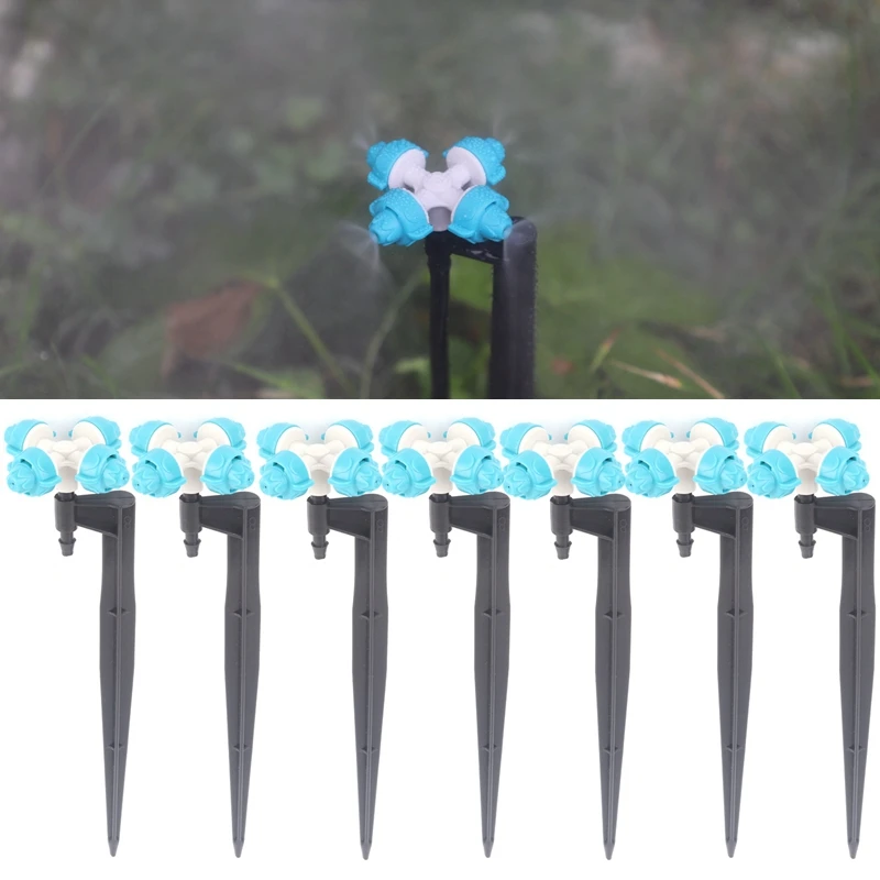 

4Pcs 4-Head Blue Flower Round Atomizing Nozzle Irrigation Sprinkler cross misting Nozzle Support Spike Watering Sprinklers