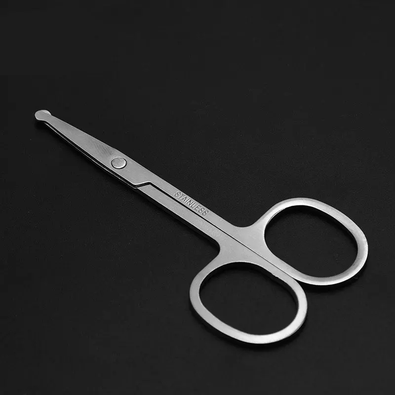 100% New 1pc Stainless Steel Mini Portable Curved Mustache Nose Ear Hair Remover Scissor Trimmer Safety Tips