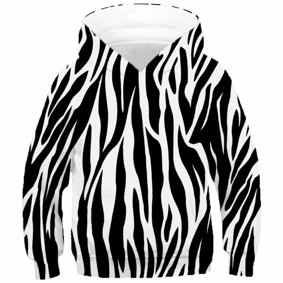 Autumn Spring Black White Animal Zebra Striped Fashion Pattern Print Children Hoodies Boys Girls Sweatshirts Kids Baby Pullovers