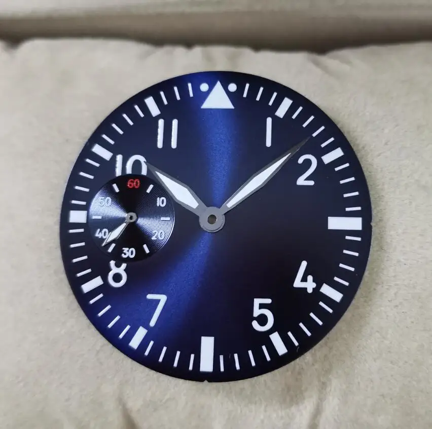 

Watch parts watch dial 39mm blue dial Gun color Watch hand white number green luminous Suitable for eta6497 6498 seagull ST36