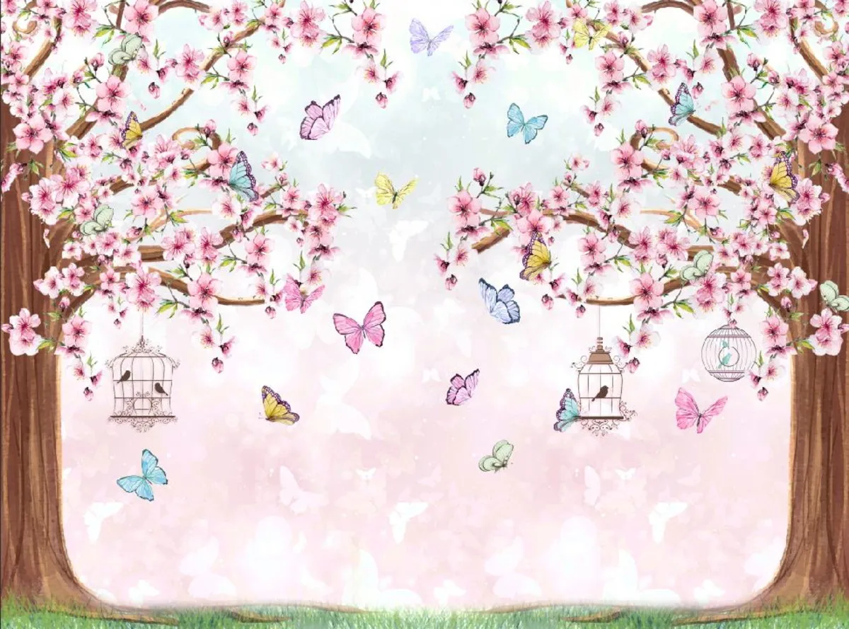 

garden Peach blossom tree Butterfly cage background High quality Computer print wedding backdrops