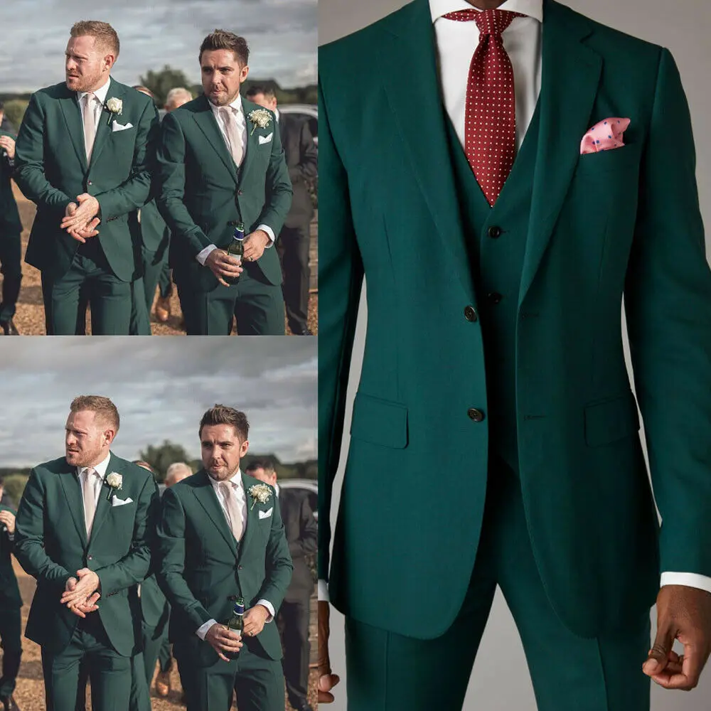 

Fromal Green Men Suits Tuxedo Groom Suits For Men Wedding Business Party Prom Dinner Evening Formal 3pcs Coat+Vest+Pant