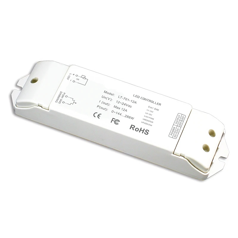 

LTECH New 0-10V 1-10V LED Dimming Driver;DC12V-24V Input;12A*1CH 244W Output PWM Dimmable Led Controller LT-701-12A