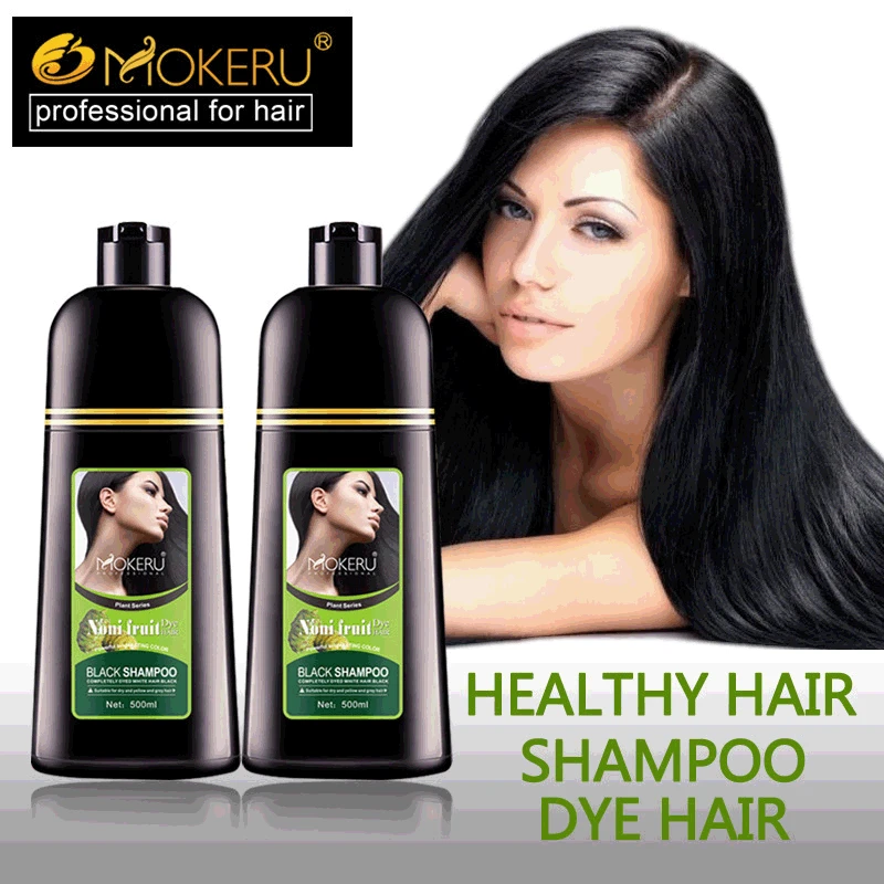 2PCS/Lot Mokeru Black Hair Dye Shampoo Noni Herbal Hair For Women Men Magic Fast Permanent Black Color Hair Dying Shampoo