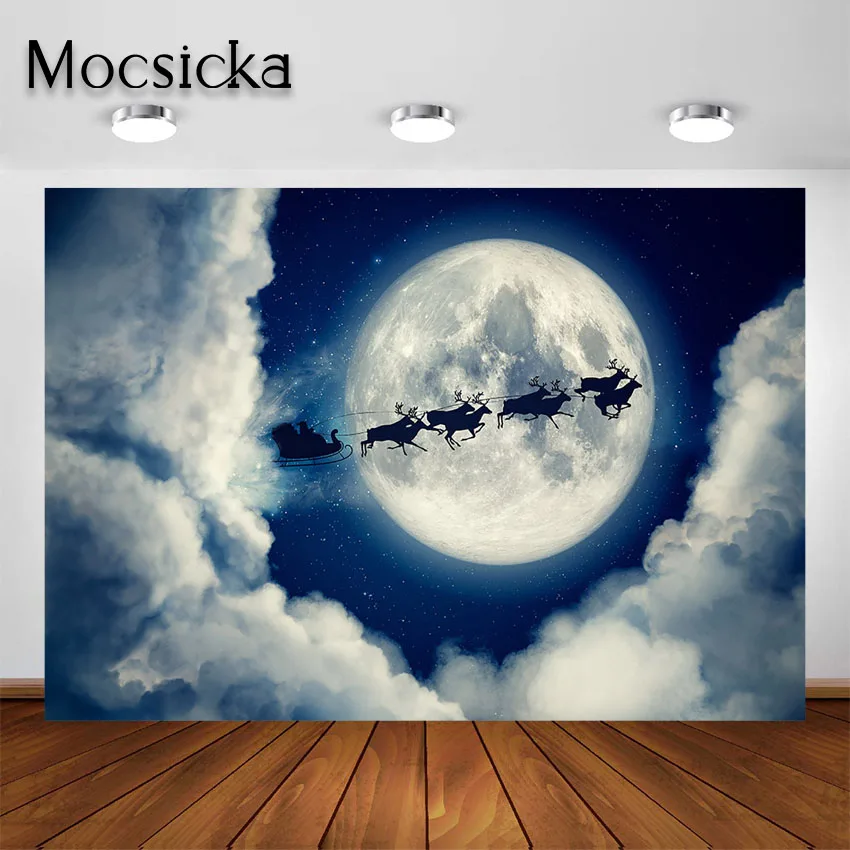 Mocsicka Christmas Santa Claus Photography Backdrops Winter Moon Night Birthday Decoration Background for Photo Studio Photocall