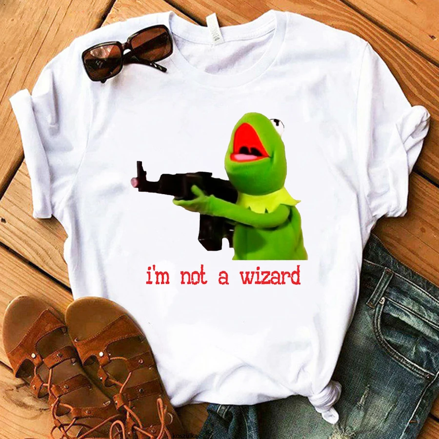 Yer A Wizard Kermit Anime T-shirt da donna con stampa divertente base casual o-collo camicia bianca T-shirt da donna manica corta, nave di lancio