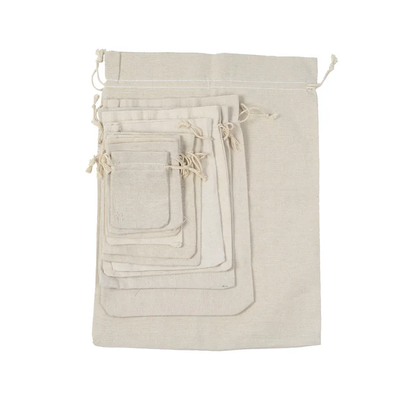 10pcs/lot Natural Cotton Gift Bags  Cotton Drawstring Pouch Packaging Jewelry cosmetic bag festival Candy Reusable Sachet Sack