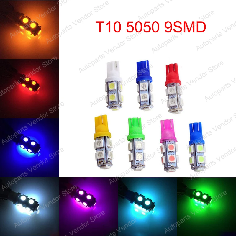 

20 шт T10 W5W 5050 9SMD автомобиля Клин светодиодный замены ламп задние габаритные огни двери считывающая хвостовой багажник Подсветка регистрационного номера 12V