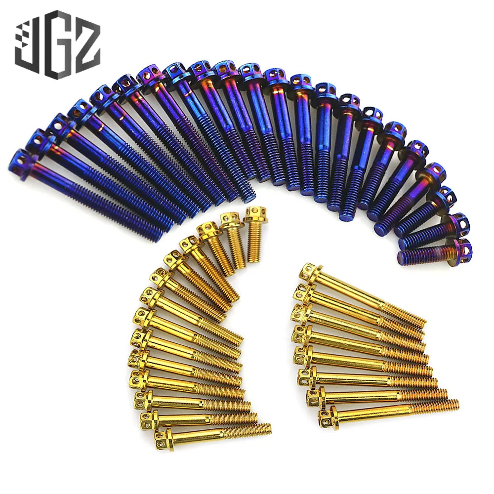 Motorcycle Crankcase Engine Screws Stainless Steel Bluing Gold Nut Cap Bolts Set for Yamaha LC135 S MX135 Sniper Classic 135