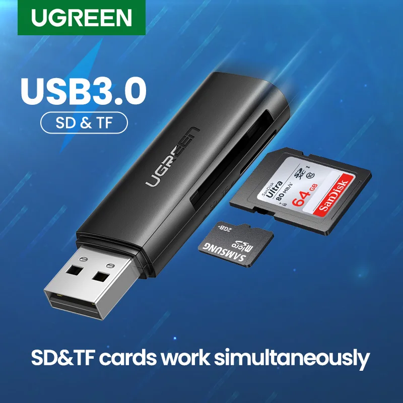 

UGREEN кард-ридер USB 3,0 для SD Micro SD TF карта памяти адаптер для ПК ноутбука аксессуары мульти Смарт кард-ридер