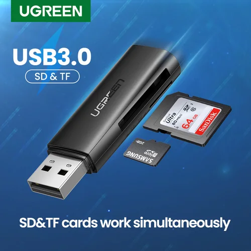 UGREEN-Lector de tarjetas SD, lector de tarjetas inteligente, 3,0 a SD, adaptador de tarjeta de memoria TF para PC, portátil, puerto USB, accesorios multifuncionales para ordenador