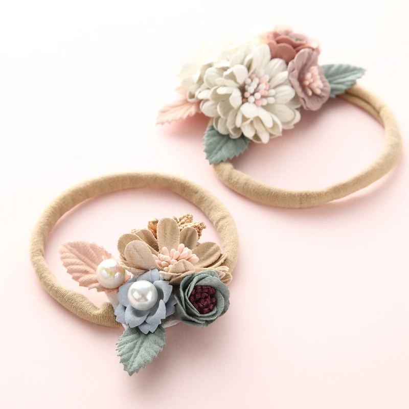 Fashion Pearl Flower Headband For Girls Newborn Baby Elastic Princess Hair bands Child Kids Fresh Style Cute Headwear Gifts
