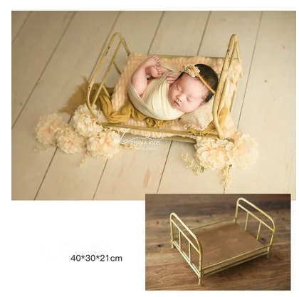 Newborn Baby Photography Props Baby Retro Small golden  Bed  Props Newborn Posing Baby Photography Props