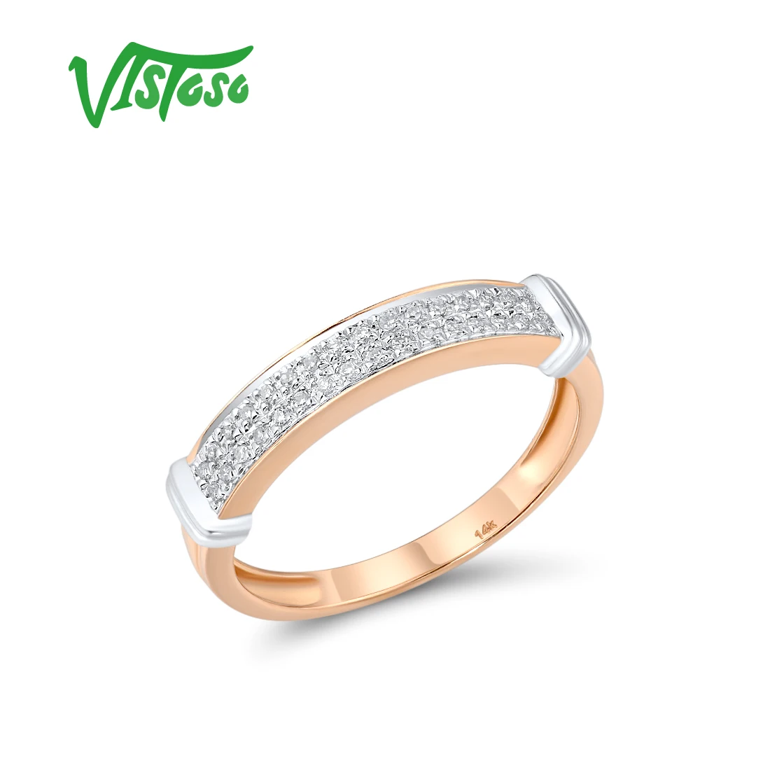 

VISTOSO Pure 14K 585 Two-Tone Gold Rings For Women Eternal Classic Sparkling Diamond Ring Anniversary Wedding Gift Fine Jewelry