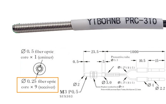 Koaxialer optischer Fasersensor, hohe Empfindlichkeit, M3, M4, M6, diffus, reflektierend, für Verstärker, Lichtschranke, mehrere Kerne – Detail 8