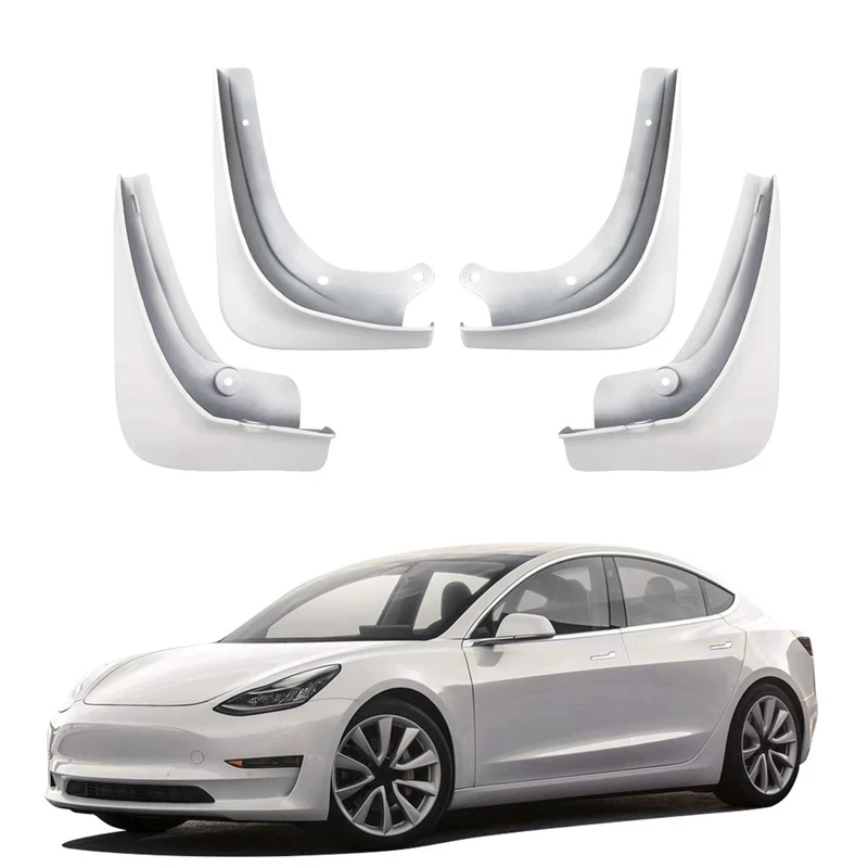 Mud Flaps For Tesla Model 3 Splash Guards Mud Flap Fender Mudguards Pack Of 4 Painted Gloss White 