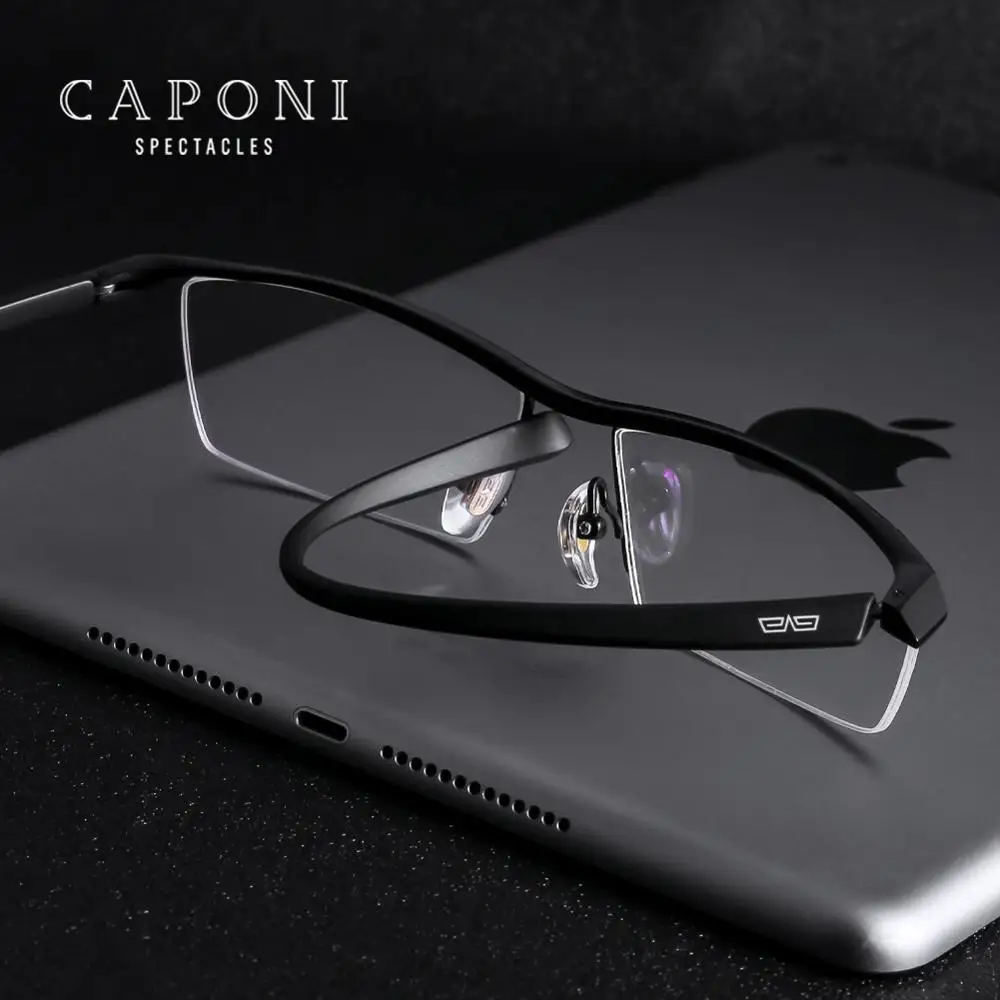 CAPONI Titanium Frame Glasses Men Lense Support Computer Glasses Half Frame Optical Eyeglasses For Men  J8189