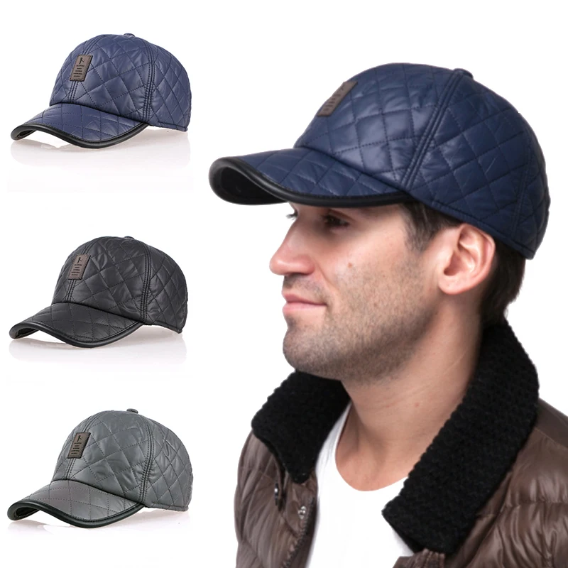 New Men\'s Caps High Quality Baseball Cap Male Winter Fashion Soild Color Hats For Men Caps Thick Warm With Earmuffs Casual Hats