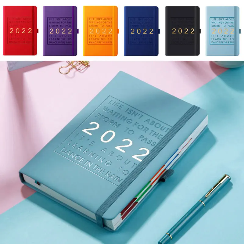 A5 Leather soft cover Agenda 2022 planner Jan-Dec Monthly Diary Plan English language Thicken notebook School Efficiency journal