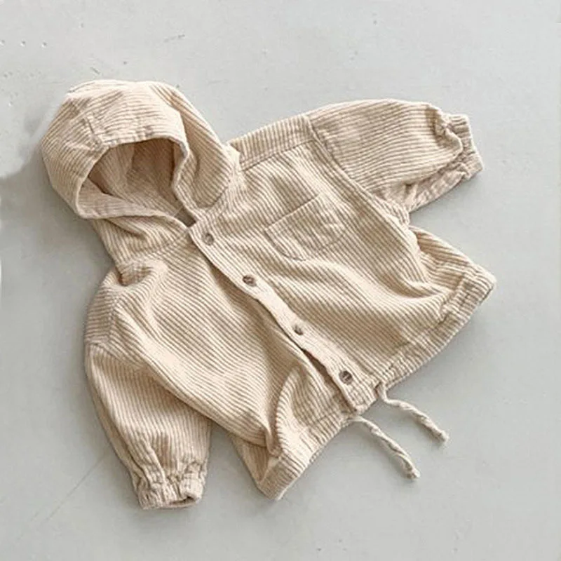 Spring children's jacket, boys new style cardigan, fashionable hooded denim jacket, girls solid color corduroy casual jacket