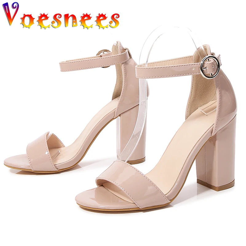 Summer New One Word Strap Breathable Wearable Square Heel Women Shoes Peep Toe Nightclub High Heel Sexy Multicolor Party Sandals