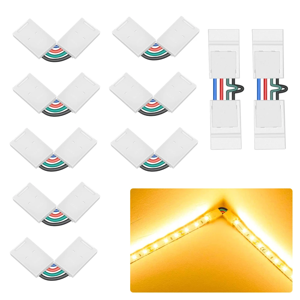 10Pcs 4-Pin LED Light Strip Connectors,10mm Wide For 5050 RGB LED Strip Terminal Extension,