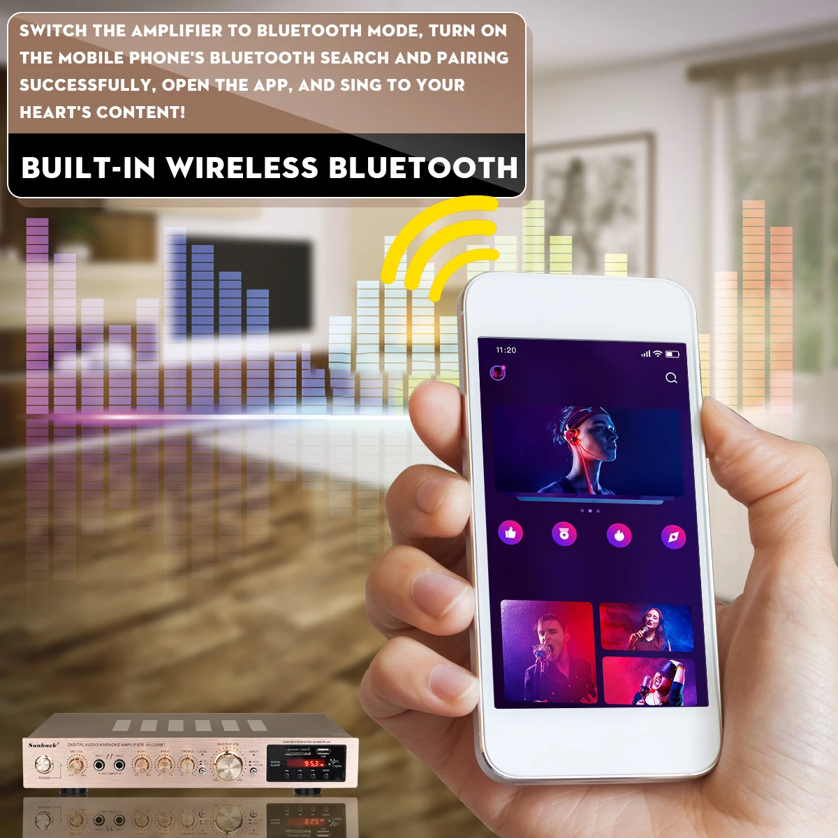 SUNBUCK بلوتوث 5 قناة FM 2200 واط 220 فولت مكبر للصوت مع التحكم عن بعد دعم SD MMC USB شاشة الكريستال السائل الصوت HiFi مكبرات الصوت