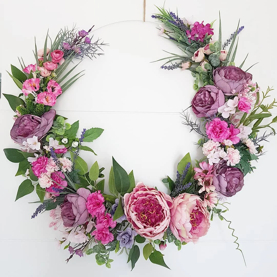 DIY Metal Garland Rattan Door Hanging Pink Purple Wreath Artificial Flowers Wedding Birthday Party Decoration Handmade Supplies