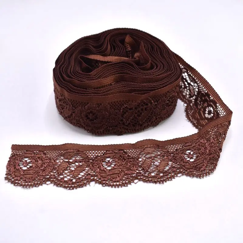 10Yards/lot Dark Brown Elastic Lace Trims for Sewing Clothing Wedding Decorations 24mm Christmas Stretch Lace Fabric Ribbon DIY