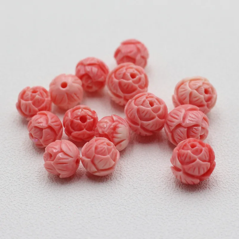 20pcs White Lotus Coral Beads 8mm 10mm 12mm Loose Spacer Pink Artificial Coral Shell Bead For Jewelry Making DIY Bracelet